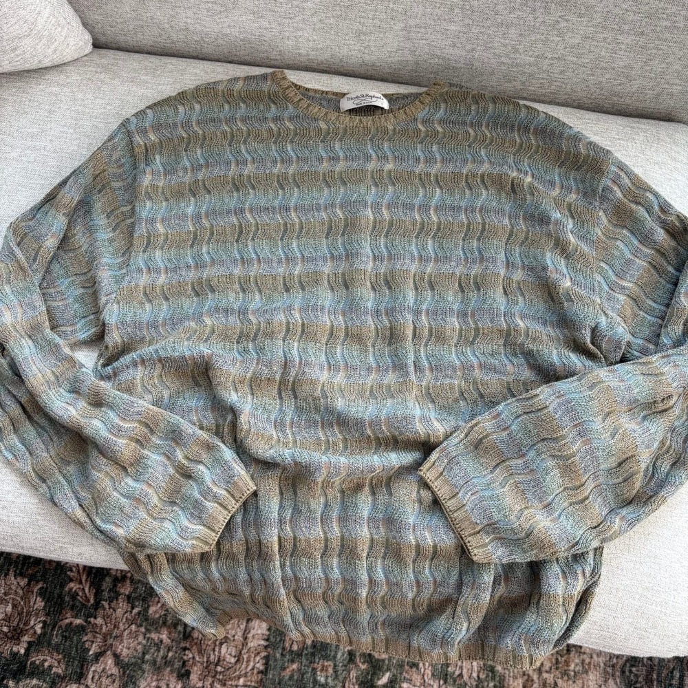 90s Vintage Tricots St Raphael Sweater L Textured Wave Knit Earth Tone Striped